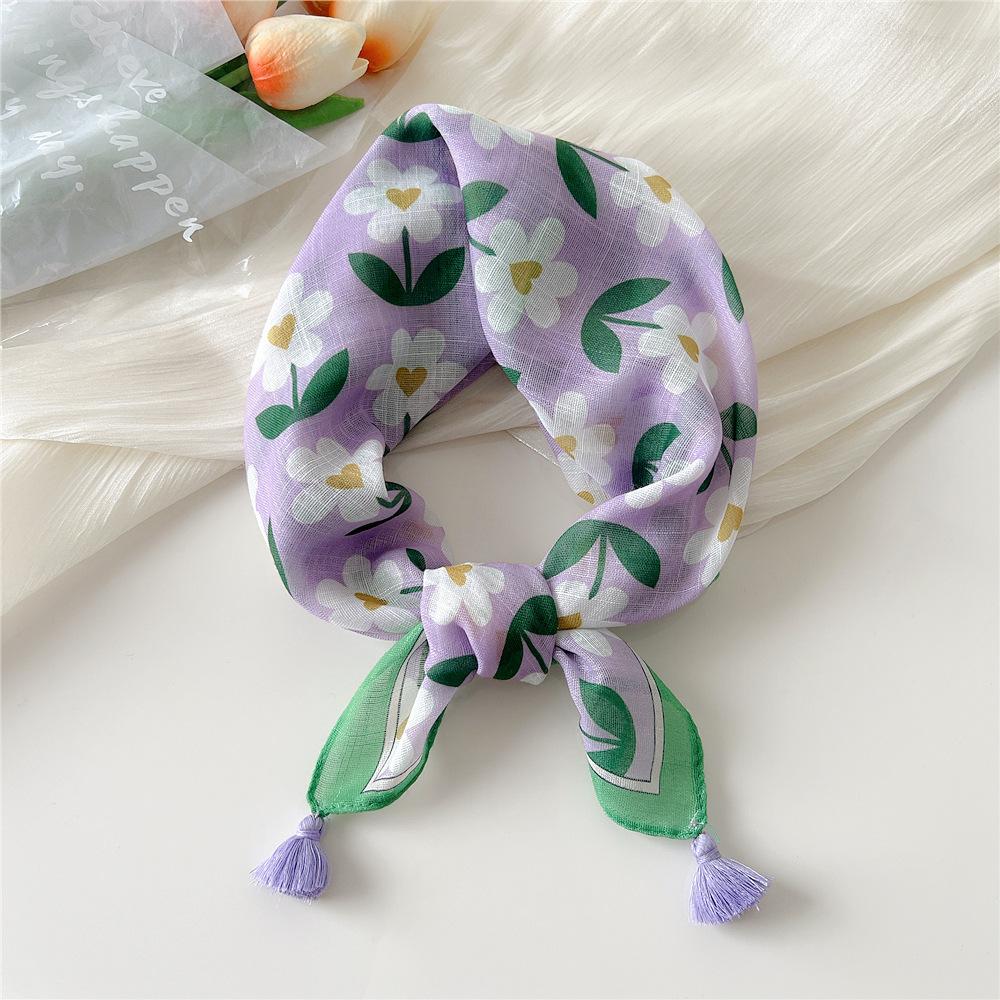 60*60cm Sommerskjerf for dame Vakkert blomsterskjerf med dusker Utendørs tynt solbeskyttende skjerf