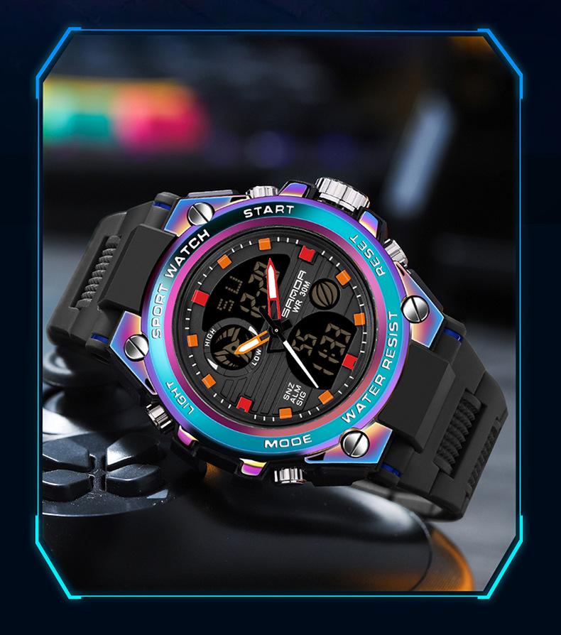 Sanda Multifunctional Sports Watch for Teen Boys: Dual Display, Luminous, Waterproof, with Alarm