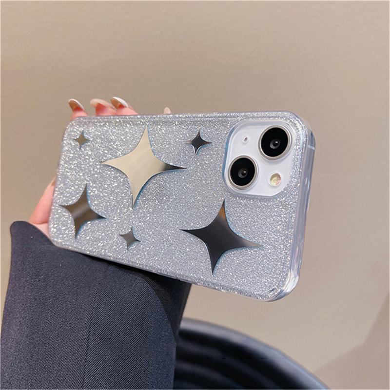 Ins Korean Cute Star Mirror Glitter Phone Case pentru Iphone 14 13 12 11 Pro Max Bling Stars Silver Shockproof Soft Cover Funda