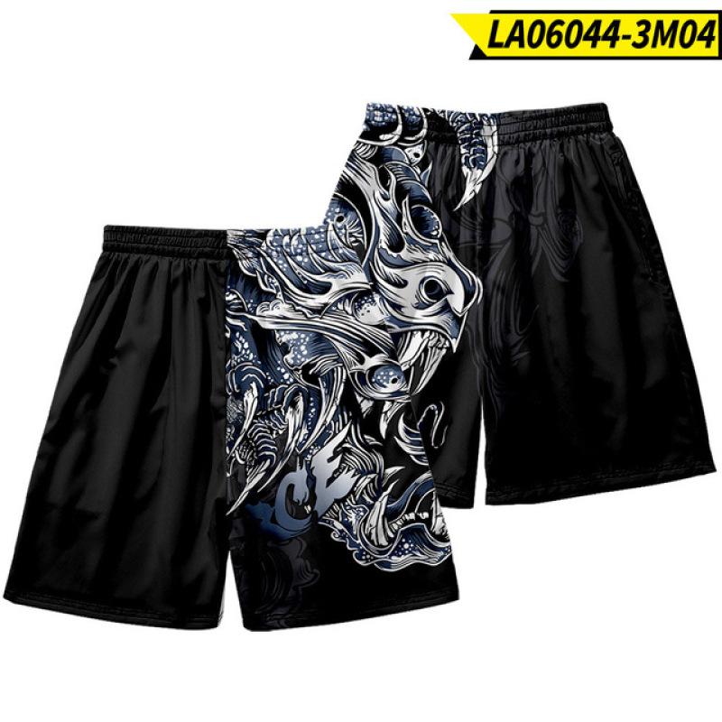 Vară în stil japonez Fox Print Bărbați Streetwear Pantaloni scurți de plajă Casual Largi Bărbați Femei Anime Talie elastică Pantaloni scurți negri Plus Size