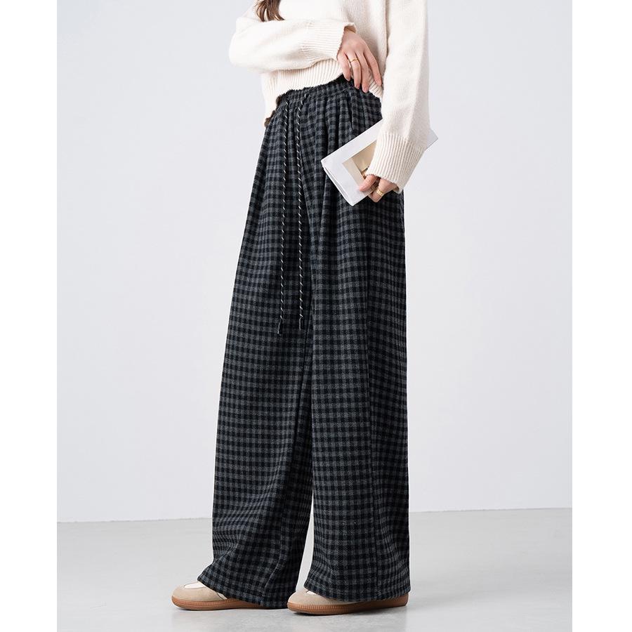 

Unisex Retro Plaid Brushed Fleece Straight-Leg Trousers - Warm, Loose & Slimming for Autumn/Winter Large