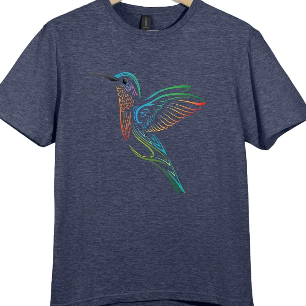 Hummingbird T Shirt Floral Bird Graphic Tee Colorful Nature Garden Lover Top