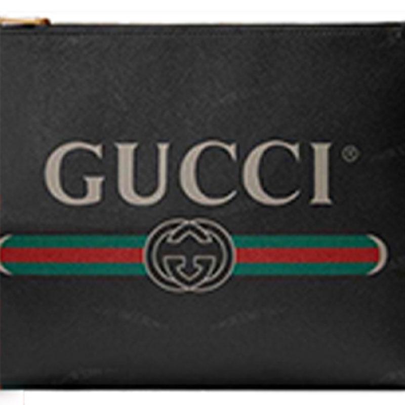 Gucci Print Retro Logo Print Wristband Leather Clutch Unisex Black