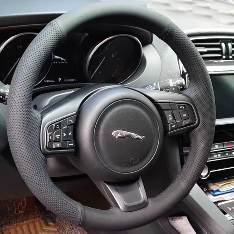 

Hand Stitched non-slip Black Leather suede Car Steering Wheel Cover For Jaguar XFL XE XJL F-PACE XKR E-PACE F-Type Leather