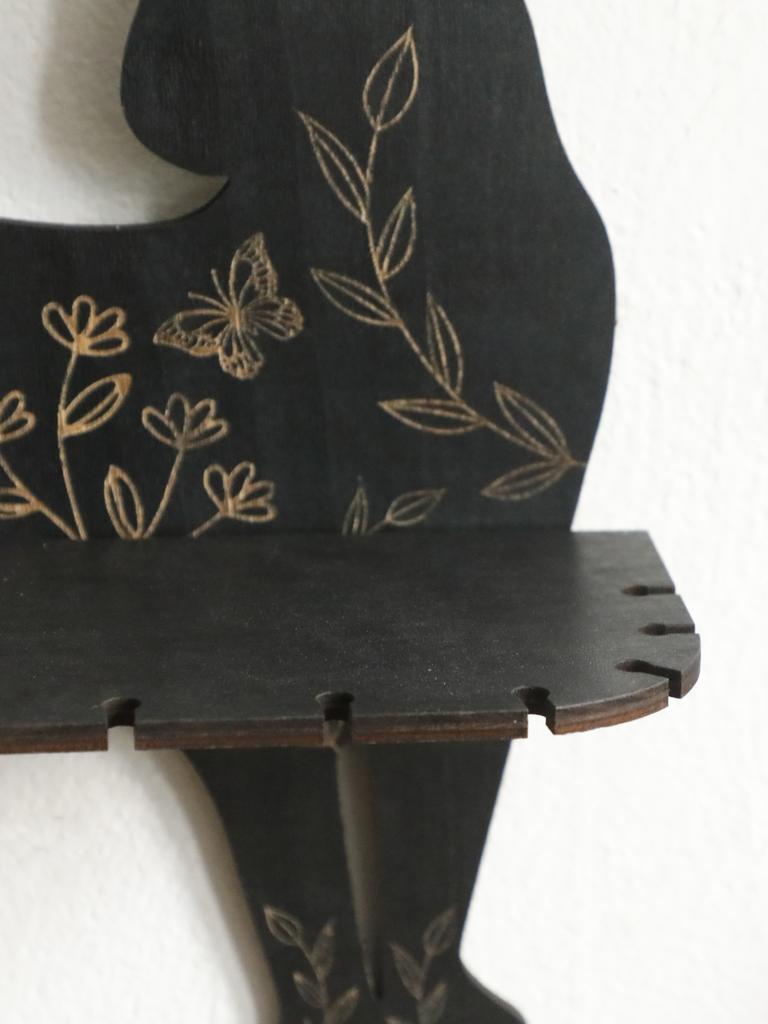 1Pc Black Cat Wall Shelves with Flower Pattern, Floating Wall Shelf, for Placing Crystals, Essential Oils Aromatherapy Stones