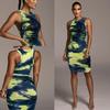 Damen Herbst Sommer Ärmellos Bedruckt Figurbetont Schlank Paket Hüfte Kleid Weibliche Kleidung Streetwear