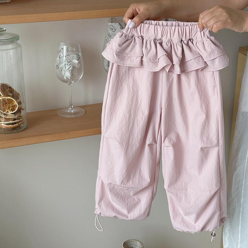 

Girls Lightweight Spring/Summer Lace Casual Pants with Drawstring, Straight-Leg, Cuffed, Athletic, Mosquito-Repellent, Quick-Dry Pants 150 рожевий