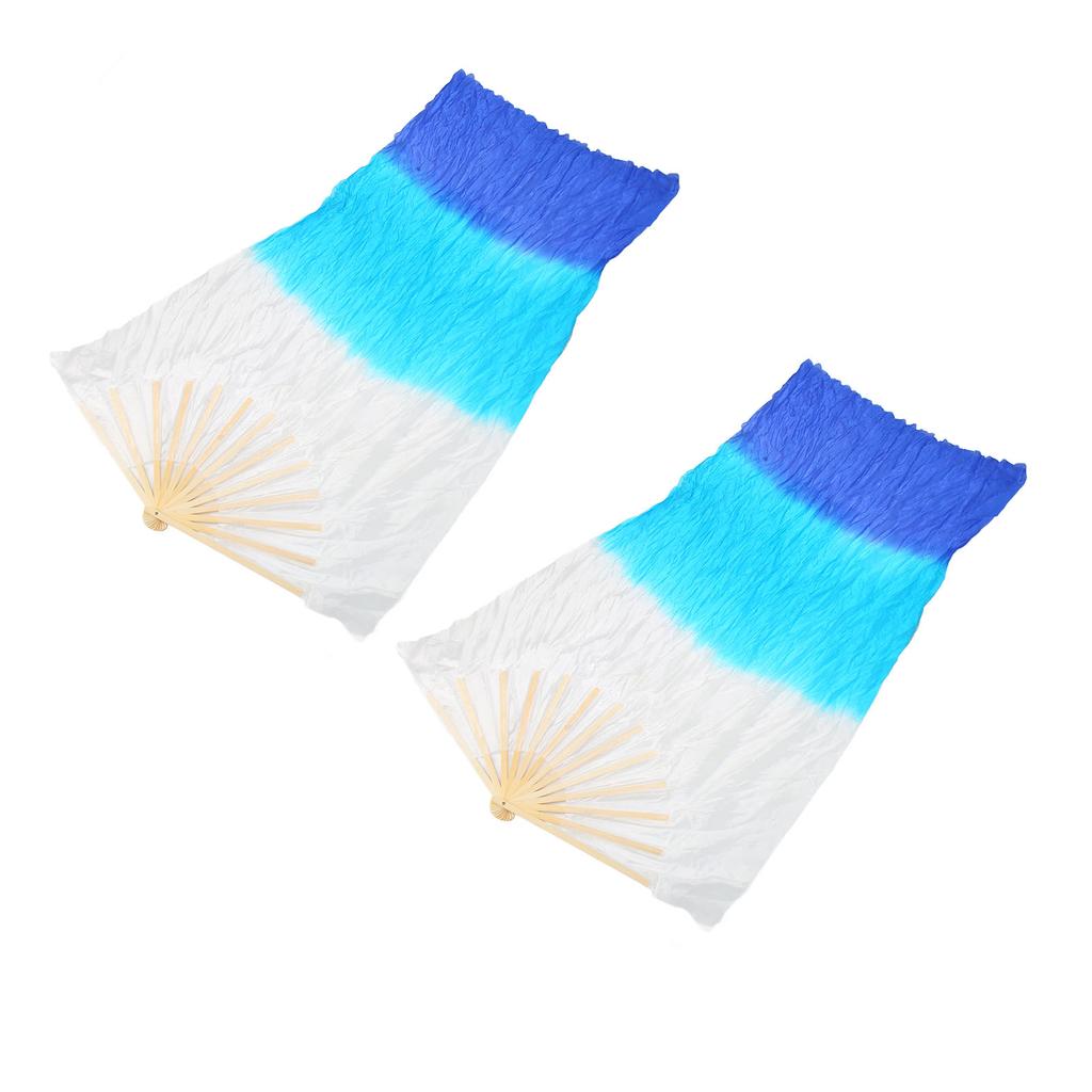 2Pcs 1.5m Artificial Silk Belly Dance Bamboo Fan Tricolor Square Dancing Fan Dance Props White Cyan Blue