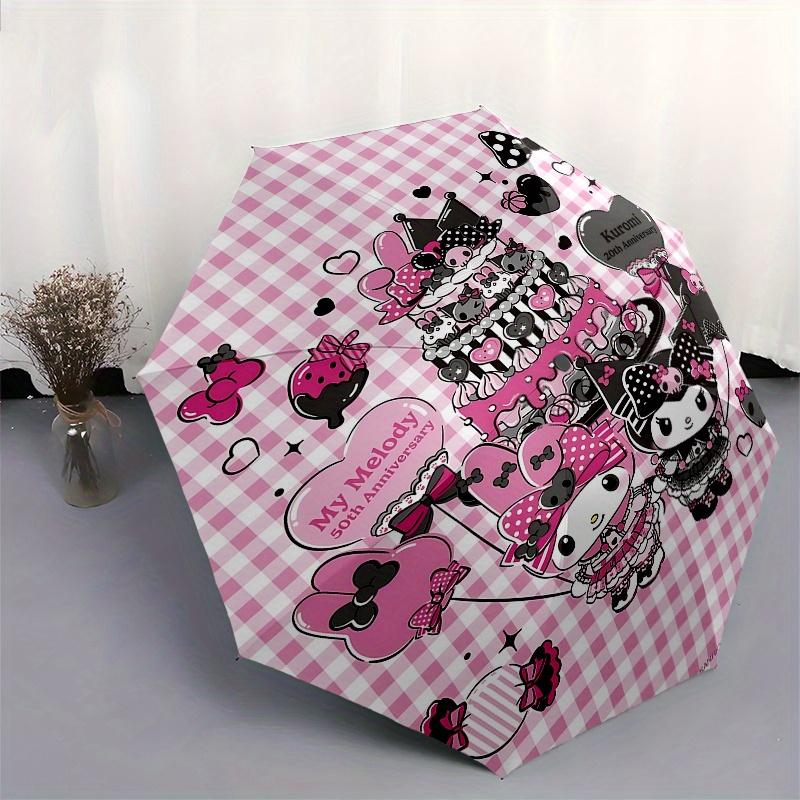 My Melody, Kuromi Automatic Open/Close Umbrella-Cute Umbrella with Cute Design, Portable 3-Fold Compact Umbrella for Men & Women, Halloween