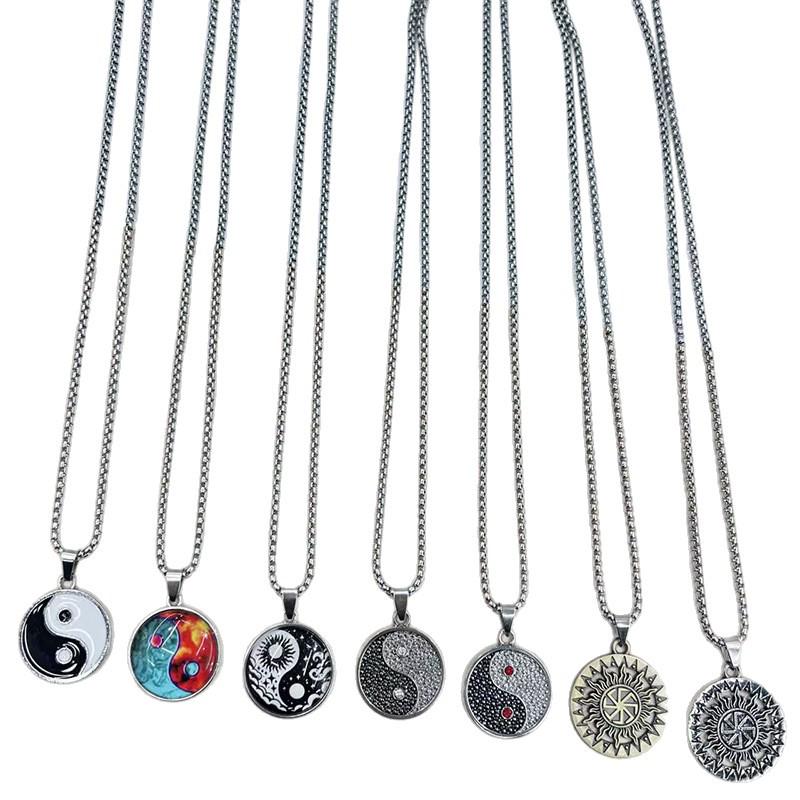 Retro Tai Chi Bagua Titanium Steel Pendant Necklace for Men and Women - Lucky & Versatile Accessory