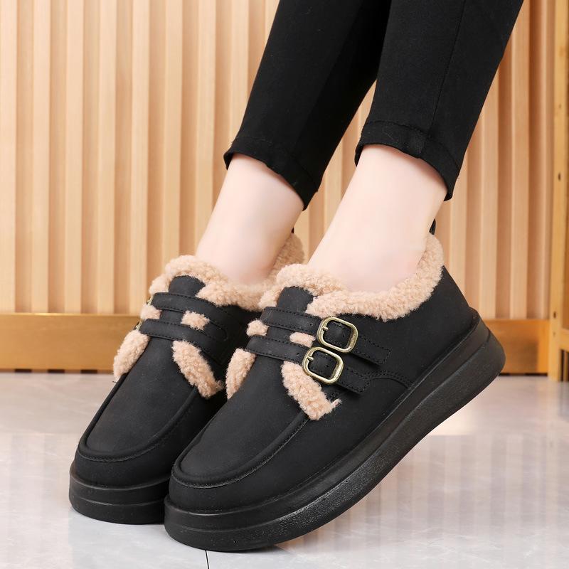 

Зимние ботинки женские 2024 года, новые зимние мокасины на платформе, женские хлопковые пушистые ретро-британские туфли Birkenstocksshoes 35 верблюд