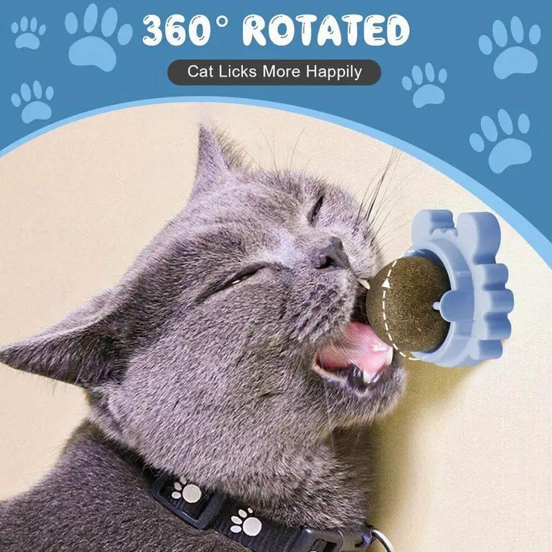 Drehbarer Katzenminzenball für die Wand mit Saugnapf, Leckerli-Spielzeug, enthält Katzenminze-Zuckerbälle, intelligentes Katzenspielzeug, interaktiver Ball, Katzenminzenspielzeug