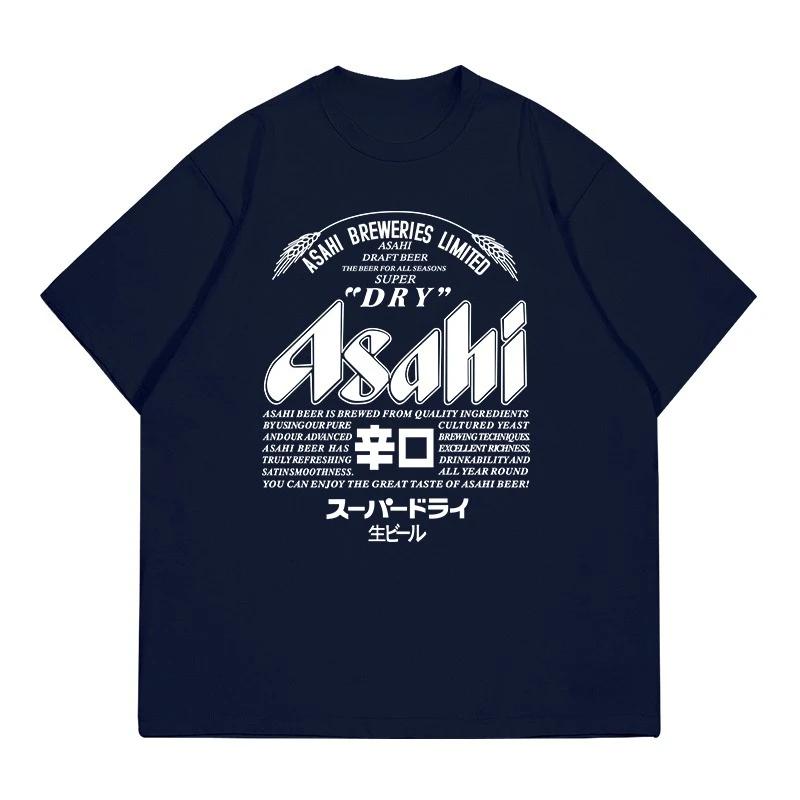 2025 New Style 2025 Asahi Beer Print Women's T-shirt for Both Men and Women, 100% Pure Cotton with American Retro Print