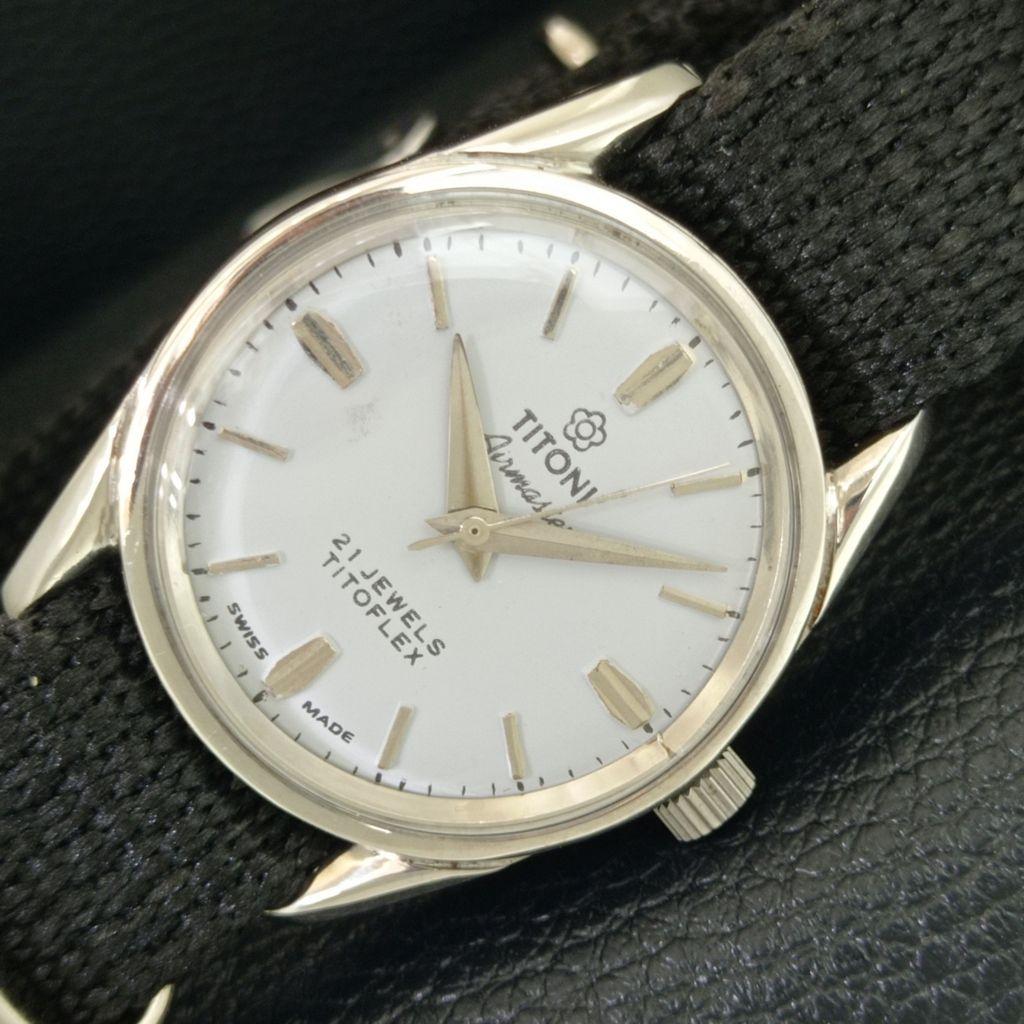 

SWISS VINTAGE TITONI AIRMASTER TITOFLEX HAND-WINDING MENS GREY WATCH a705108-1