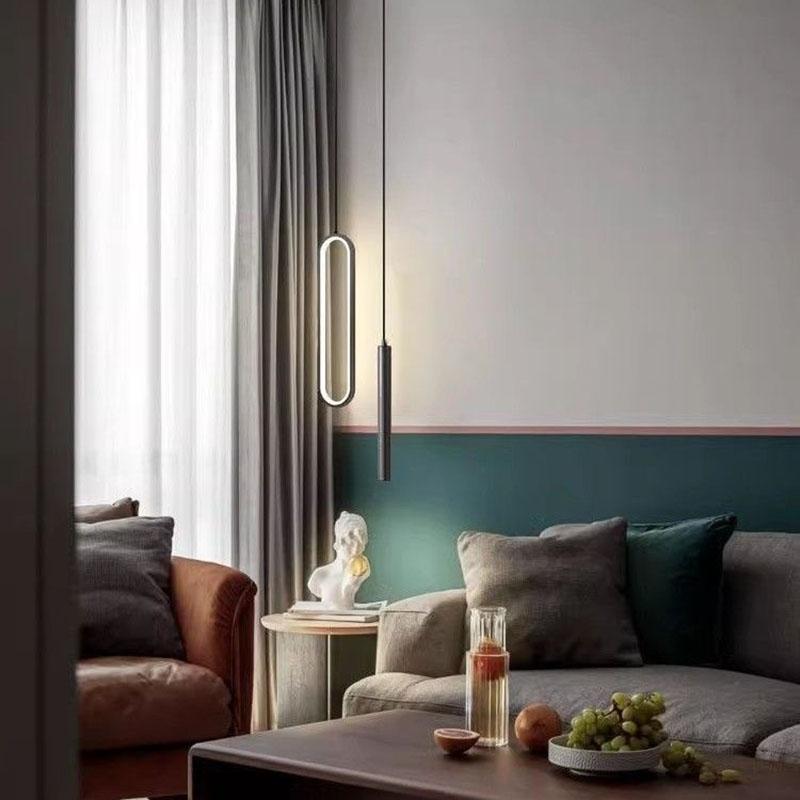 Candelabru cu pandantiv LED minimalist modern, pentru dormitor, restaurant, sufragerie, lămpi suspendate negre, decorațiuni pentru casă, luciu cu LED