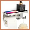 304 Stainless Steel Toilet Paper Holder with Phone Shelf and Hook