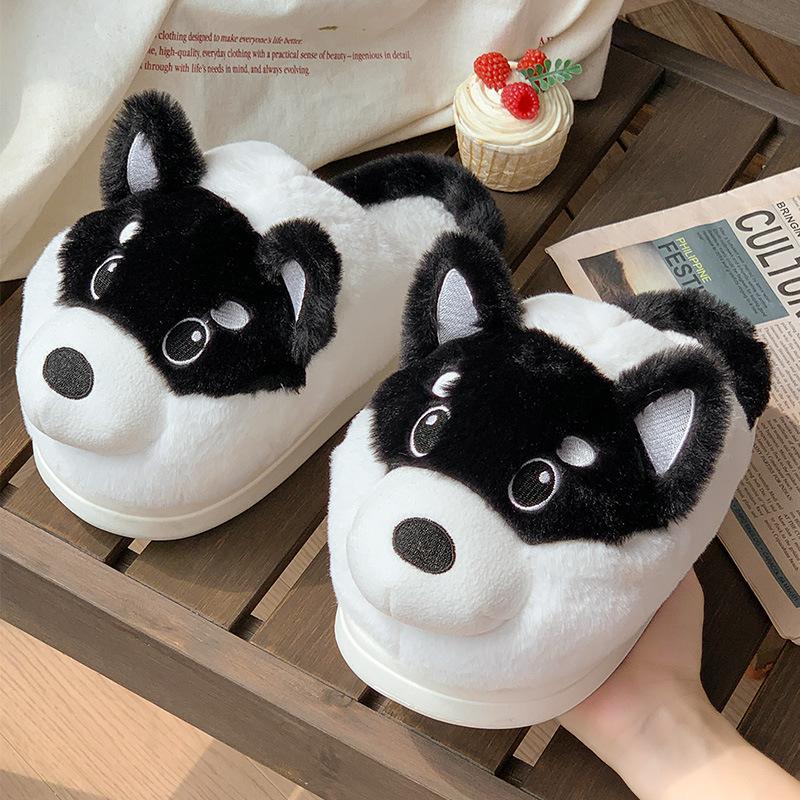 Cute husky cotton slippers 2025 new bag heel indoor thick-soled warm plush cotton shoes