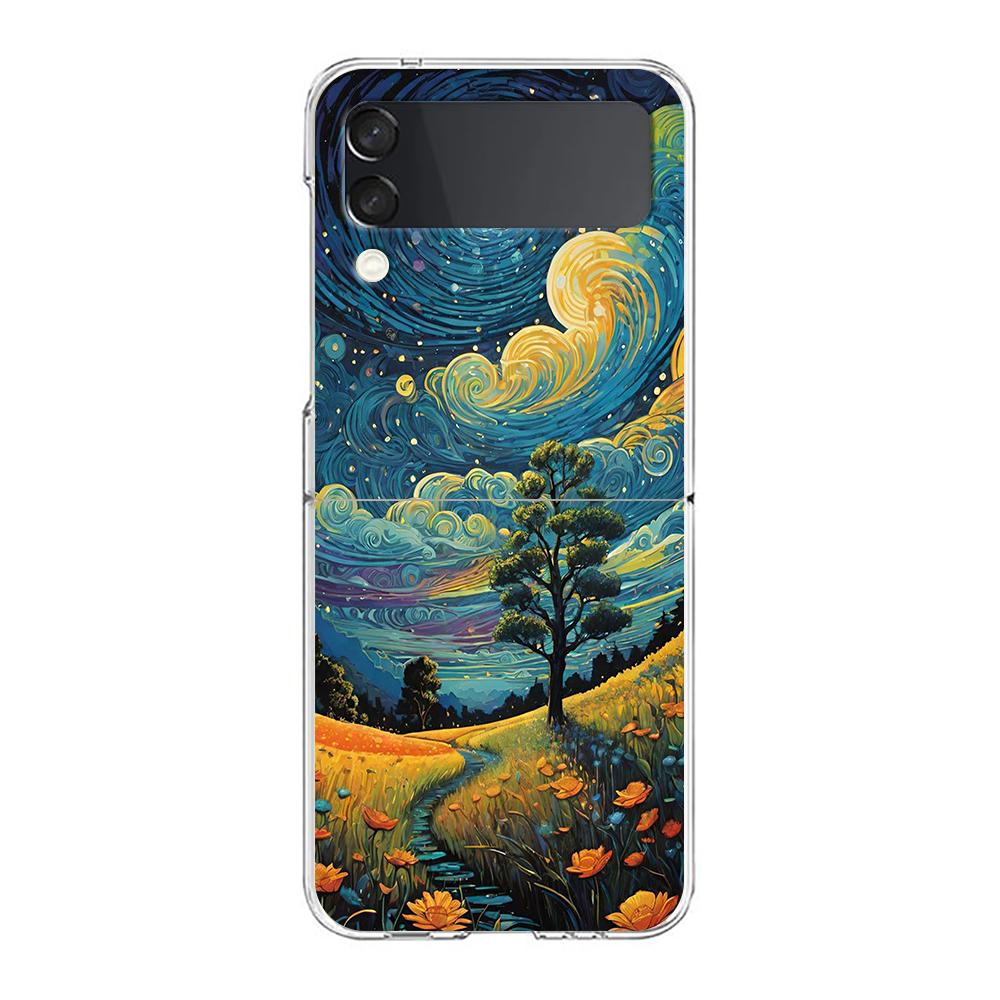 Phone Cover For Samsung Galaxy Z Flip 6 5 4 Case Transparent For Samsung Z Flip 3 Hard PC Foldable Shell Oil Painting Art Capas
