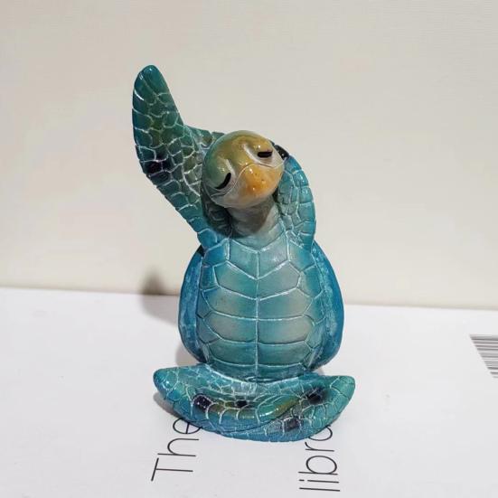 Yoga Meditation Sitting Turtle Figurine Resin Sea Turtle Statue Model Animal Sculpture Ornament Indoor Outdoor Garden Home Office Decoration