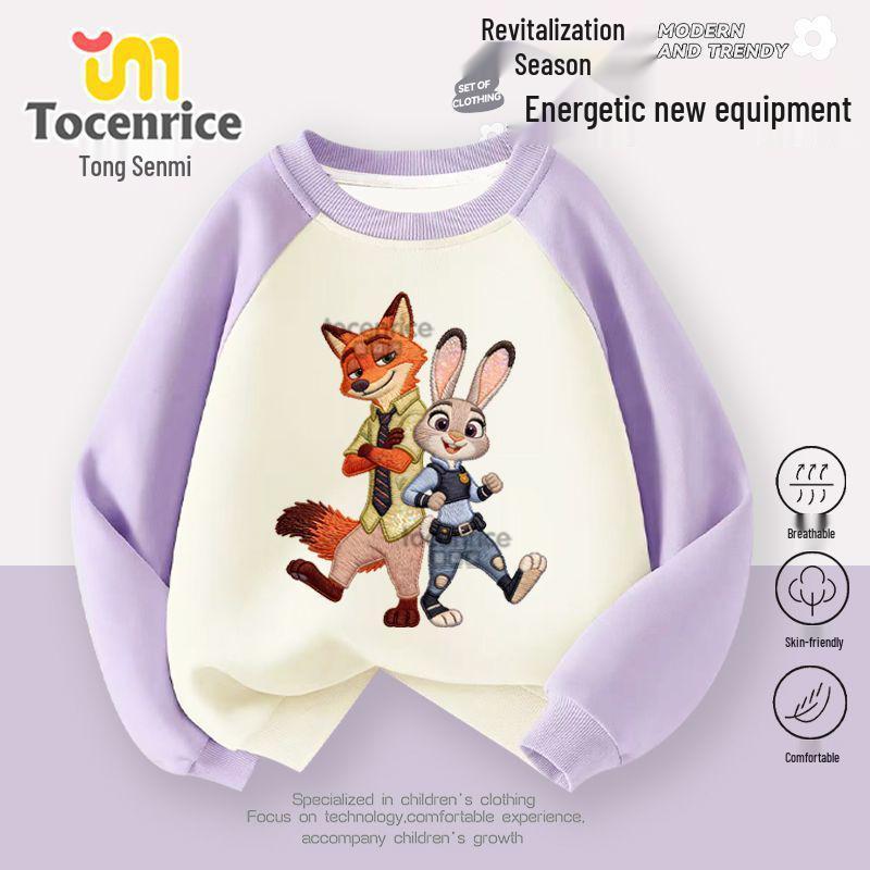 Zootopia Girls' Raglan Sleeve Sweatshirt - Trendy Autumn/Winter Loose Fit Round Neck Top for Kids