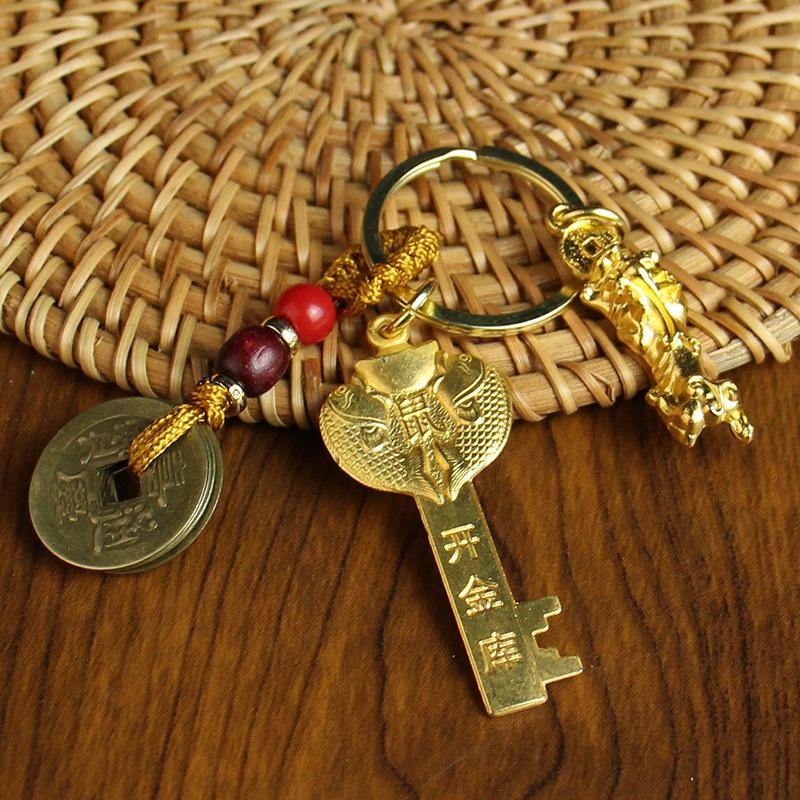 Tang Teng Zodiac Gold Key Year of the Dragon Open Vault Wufu Keychain Men's and Women's Pendant Car Key Small Gift