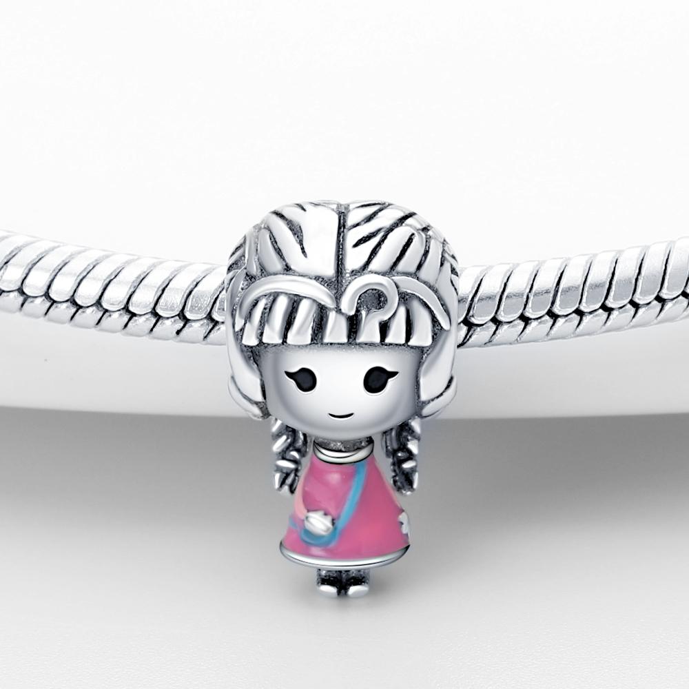 Original Charms Copper Pink Girl Pendant Beads Fit Bracelet Women Jewelry Making Diy Gift