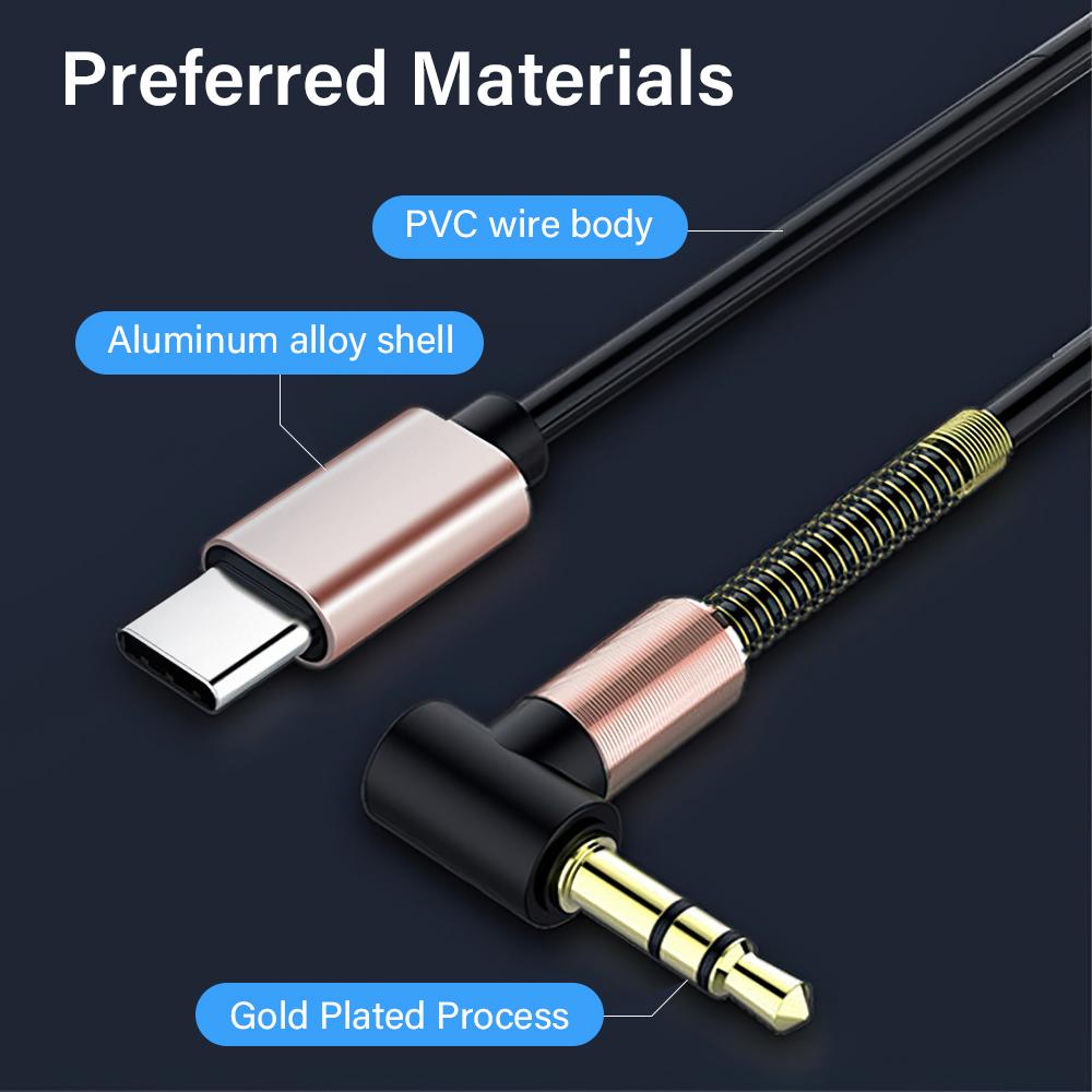 Type C Audio Cable USB C To 3.5mm Jack Aux Audio Adapter For Headphone Headset Speaker Type-C Converter Car Spring Coiled Wire