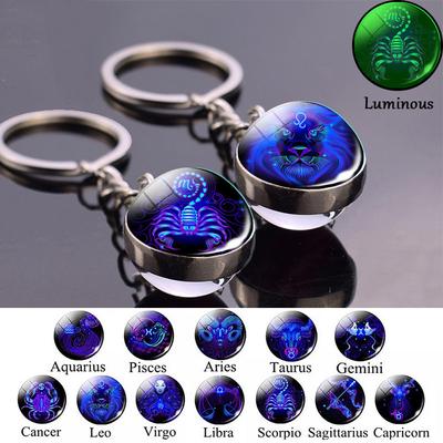 Side For Men For Women Luminous Key Rings Zodiac Keychain Glass Ball Keychain 12 Constellation