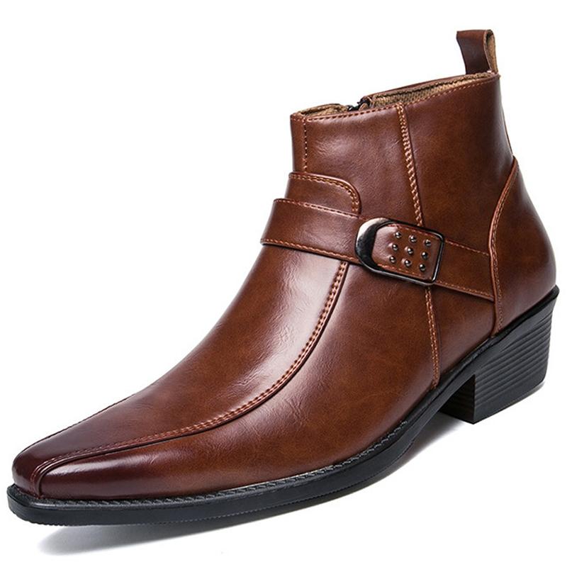 

Men s Retro Cowboy Boots Leather Shoes Chelsea Boots Pointed Toe Men Boots Zipper Male Ankle Boots Autumn Winter Shoes 42 коричневий