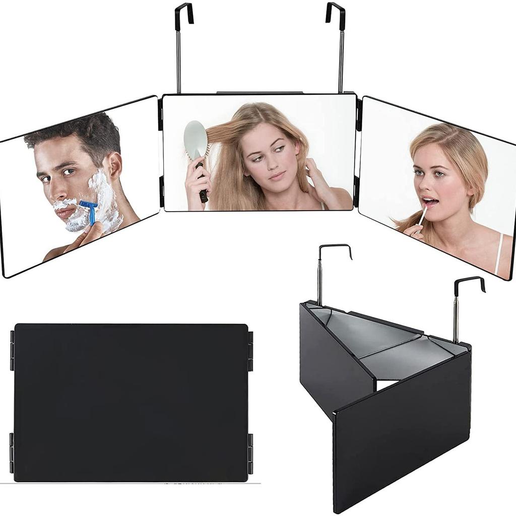 4-Wege-Spiegel Faltbar – Dreifach Klappbarer Haarschneide-Spiegel Mit Mehrwinkel-Funktion Für Perfekten Haarschnitt Und Make-up Zu Hause (Schwarz, Ca. 13x7x2 Cm)
