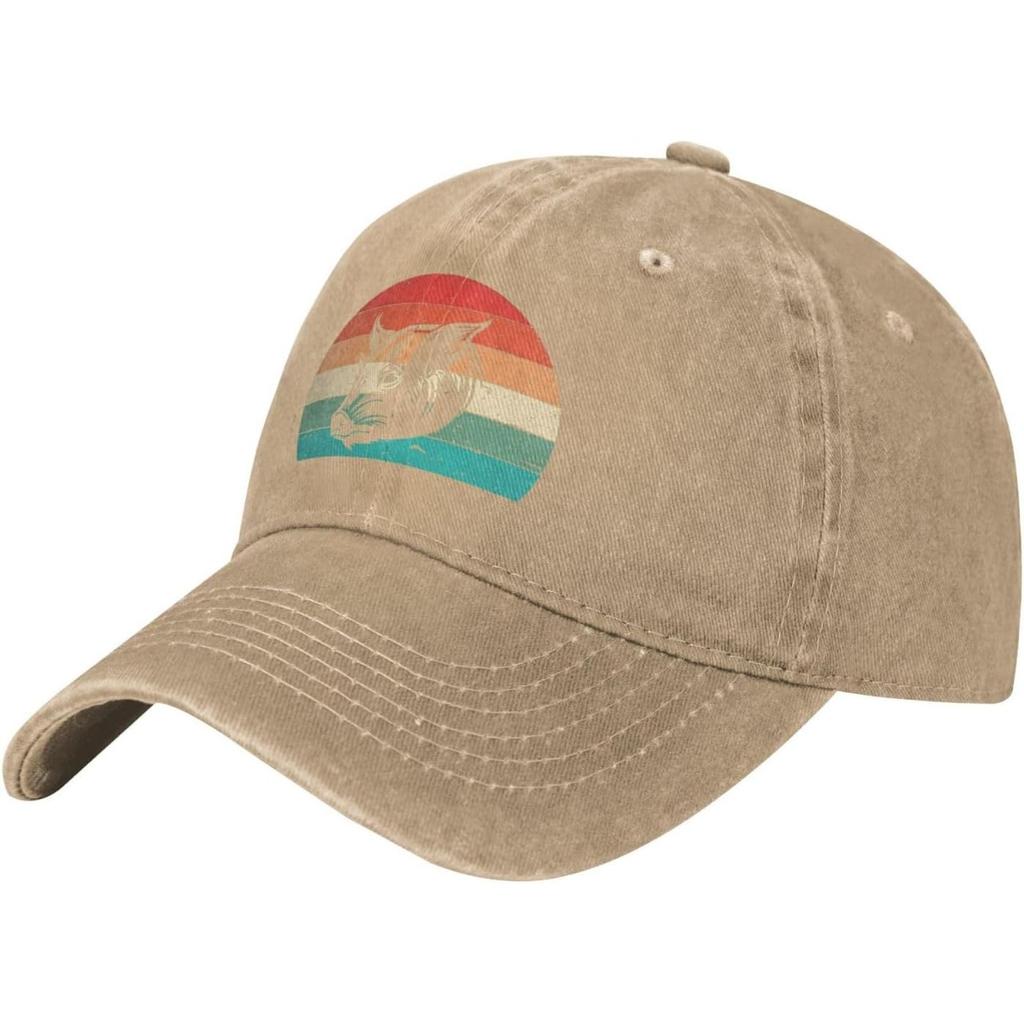 Pig Head Retro Sunset Baseball Cap Washed Denim Adjustable Hat for Unisex Women