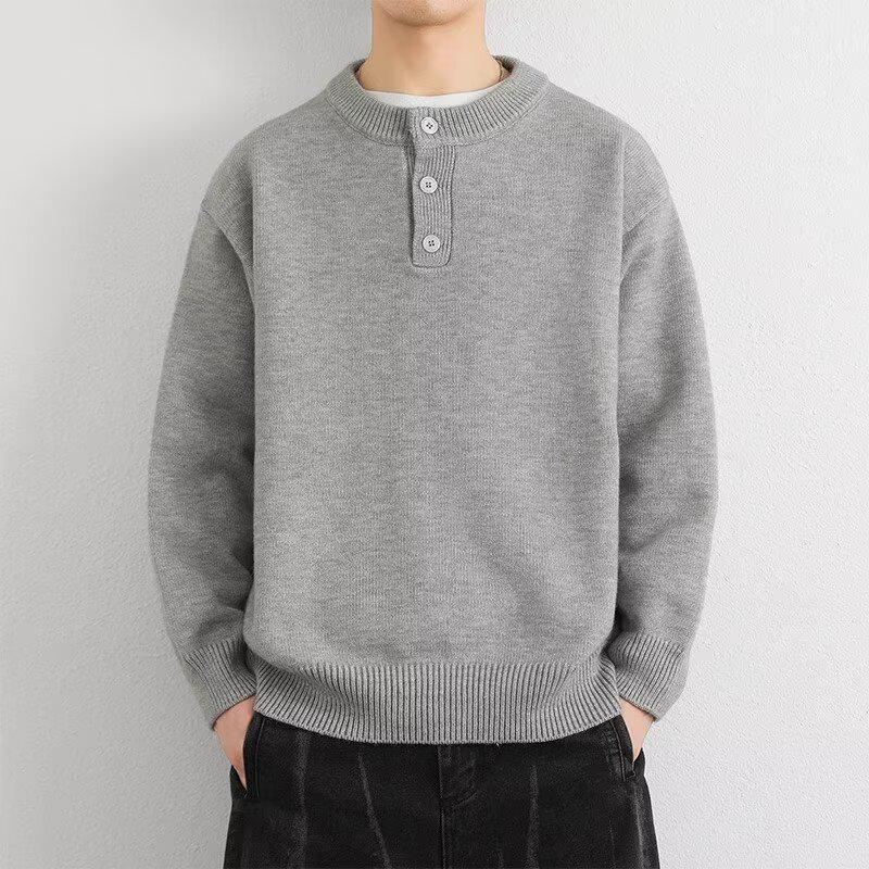 Men s Trendy Loose Fit Henley Knit Sweater - Autumn/Winter Collection XXL