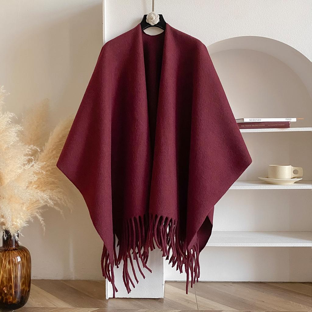 Winter Women Poncho Warm Shawl Double Sided Designer Thickening Blanket Luxury Scarf Female Cloak Cashmere Pashmina Cape Stole
