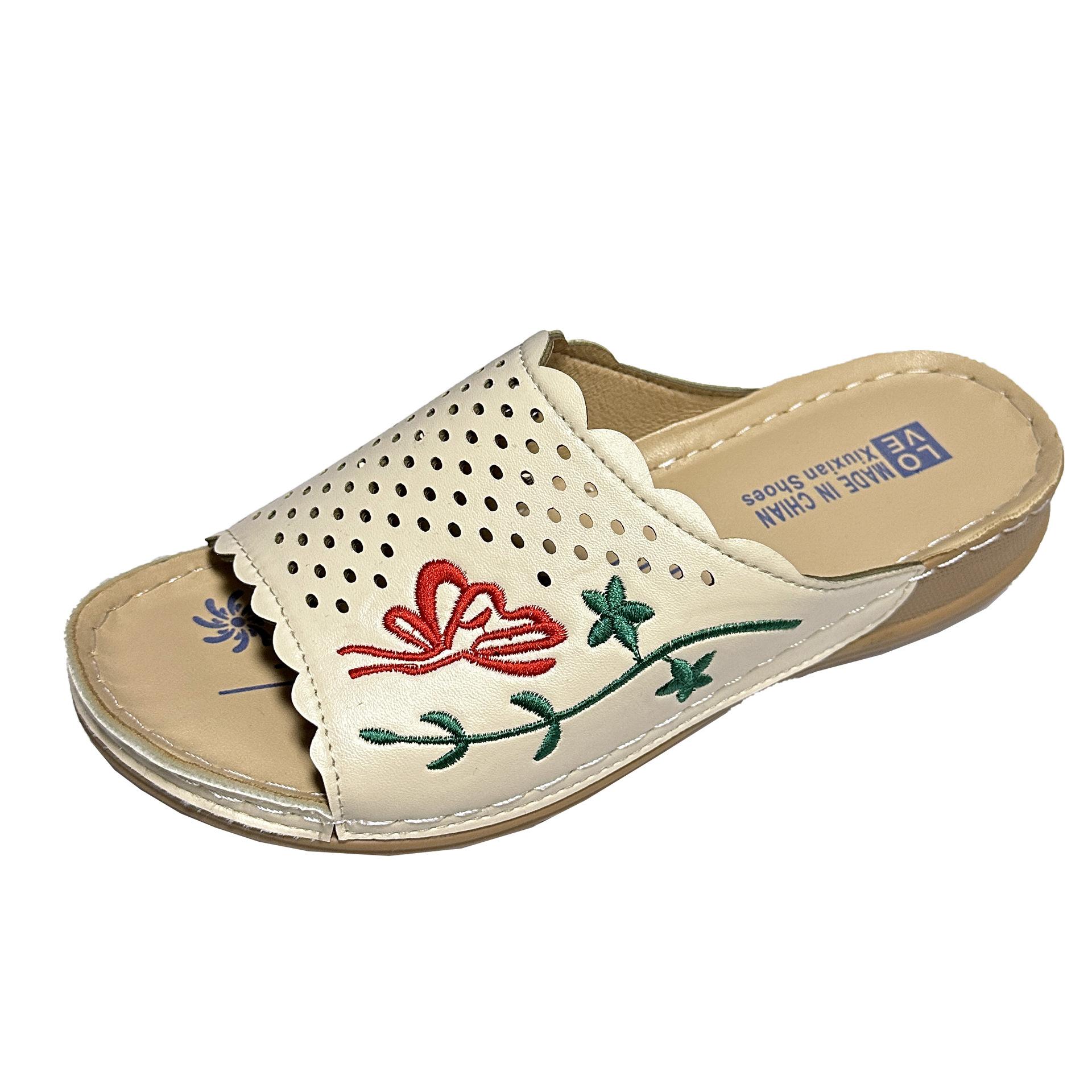 

Летние повседневные универсальные тапочки-верхняя одежда женские ручной работы прошивка толстая подошва ажурная вышивка отверстие прохладные тапочки большой размер 41 35 белый