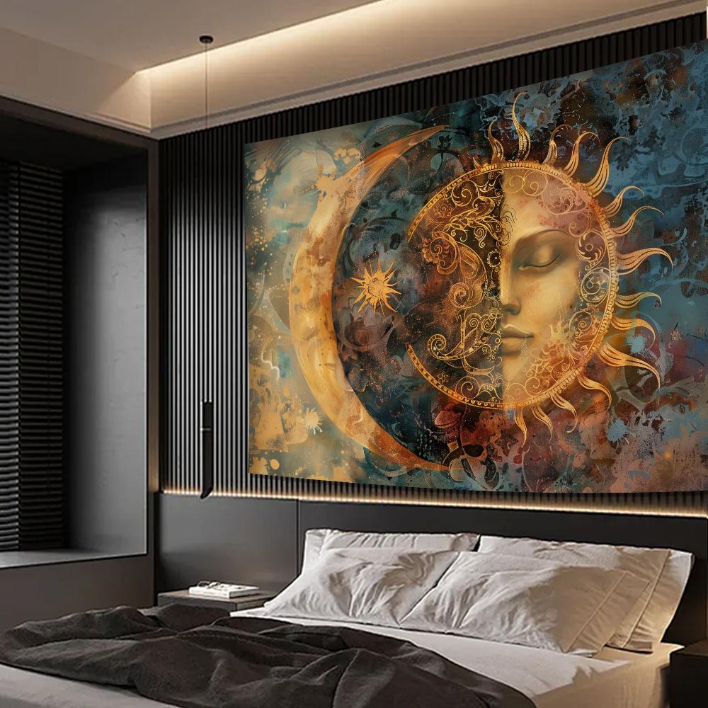 1pc Sun and Moon Tapestry - Polyester Fabric, Machine Washable, Suitable for Home Office Bedroom Living Room Decoration