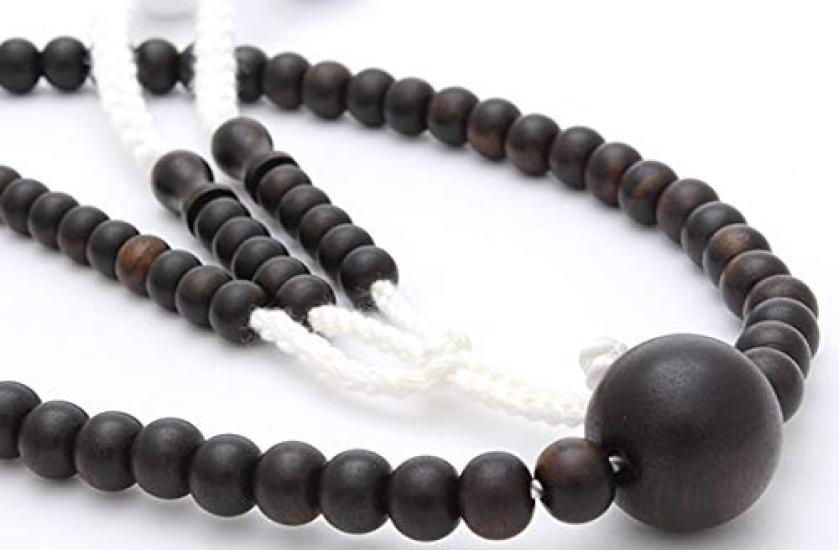 Soka Gakkai Buddhist Prayer Beads, Natural, Solid Striped Ebony, Made in Kyoto, with Cotton Tassels, SGI, Men's