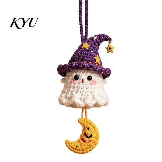 Halloween Gift Ornament Decoration Handmade Crochet Ghost Keychain, Cute Plush Animal Charm for Bags Fashionable Key Keys, Spooky Festive Knitted with