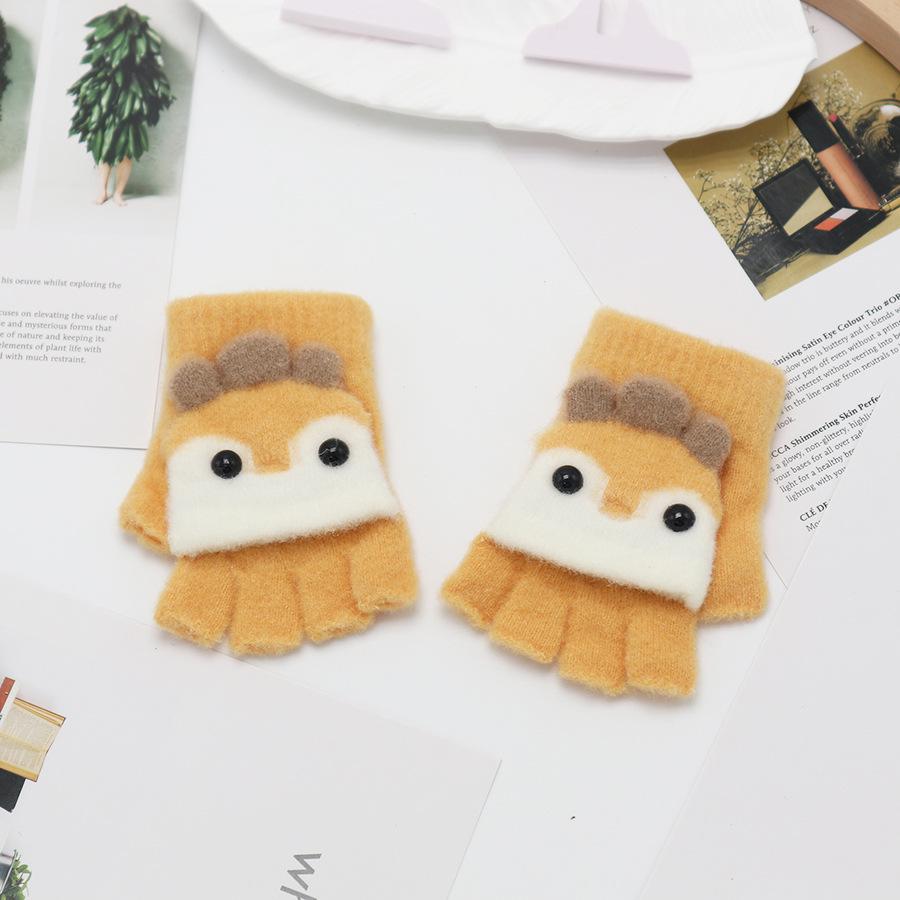 Children's Cute Cartoon Flip-Gloves: Cold-Proof, Half-Finger Winter Writing Warmth for Boys and Girls