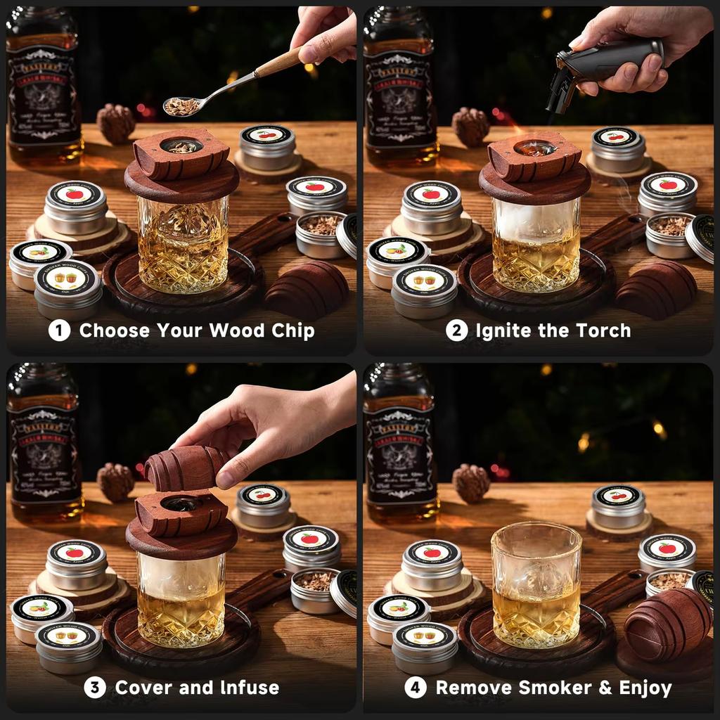 Whiskey Smoker Kit Old Fashioned Whiskey Drink Smoker Kit, Drink Smoker Infuser Kit with Whiskey Oak and Cocktail Lovers