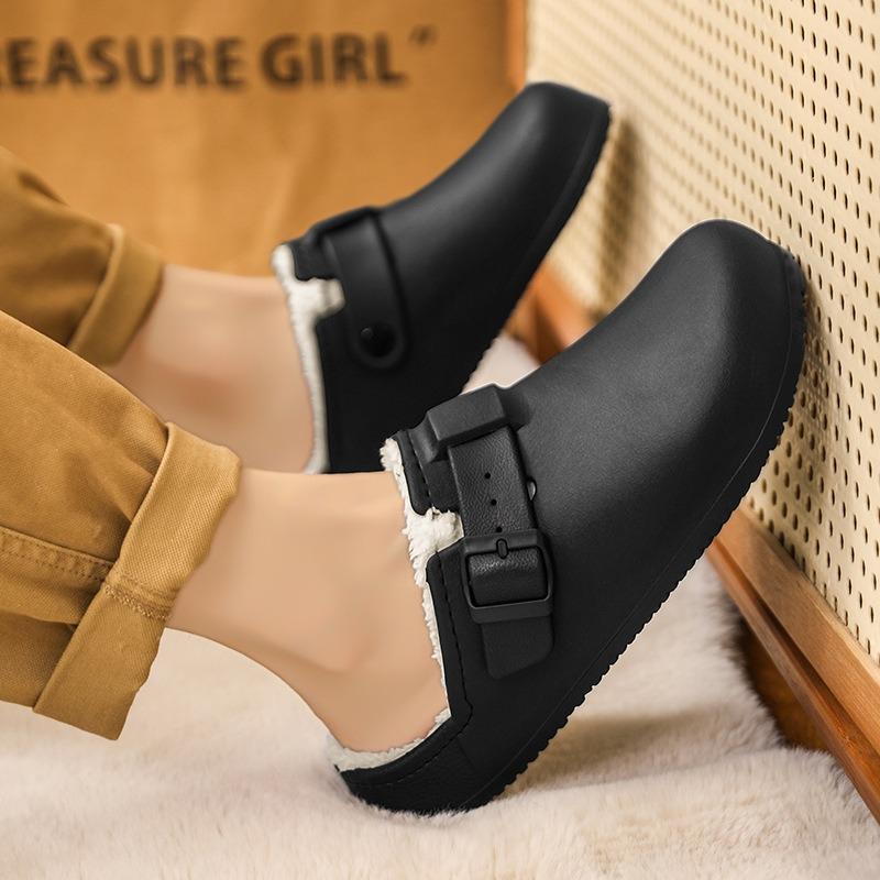 Winter Fur Slippers for Men Casual Cotton Slippers Non-slip Platform Slides Men's Plush Warm Winter Slipper Home Cotton Slippers
