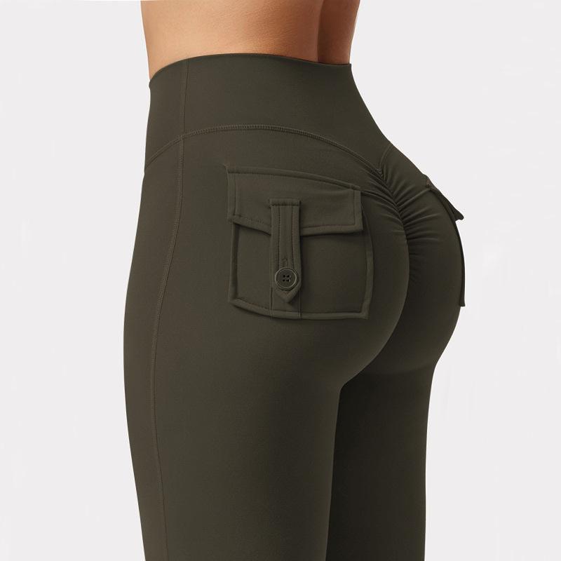 Workout Style Flared Pants with Pockets Peach Buttocks Sports Quick Dry Tummy Tucking Small Sexy Trousers Sexy Pants Skinny Leggings for Women