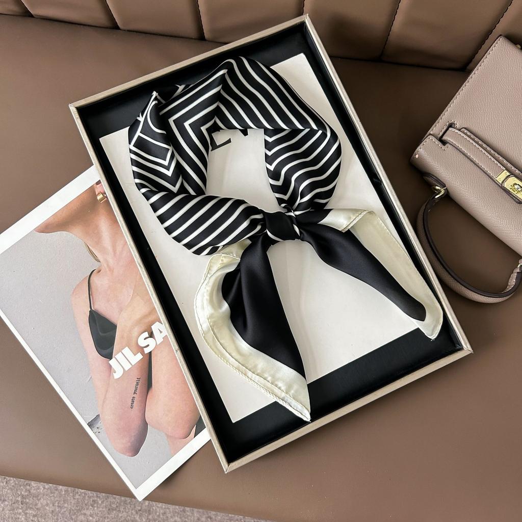 Hedvábný šátek pro ženy, módní všestranný, vysoký smysl, 70 čtverečních stop, ochrana krku, šátek, retro šátek, taška