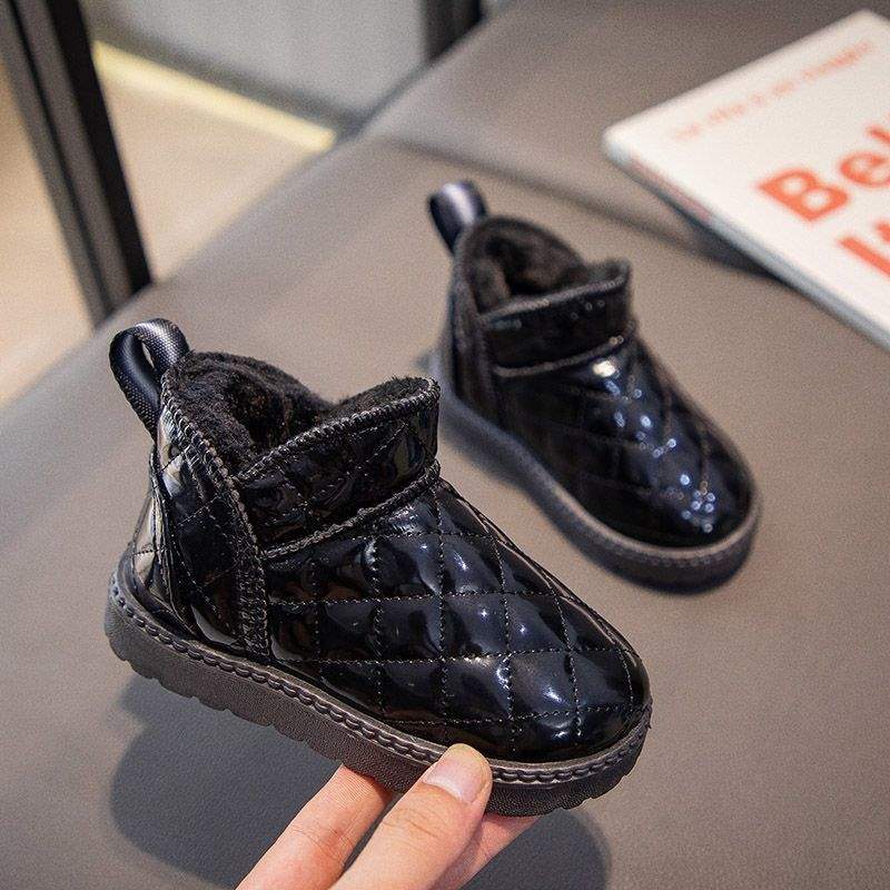 Bottes de neige imperméables en cuir pour enfants hiver 2025 nouvelles garçons grandes coton épaissi bottes en coton filles antidérapantes bottines