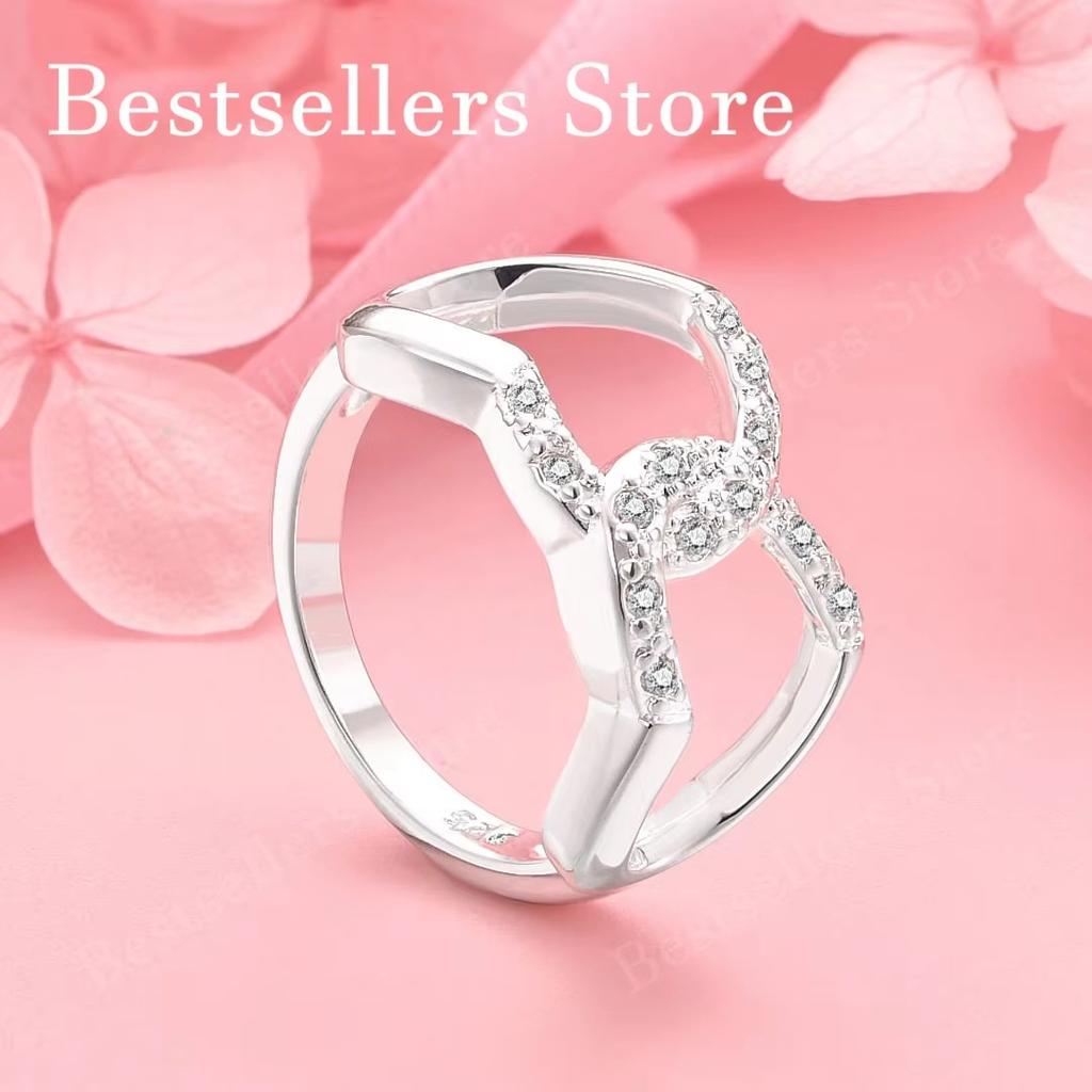 1 Piece of 925 Sterling Silver 7-10 Exquisite Twin Heart Zircon Ring, Fashionable Women's Wedding Gift Accessory Jewelry