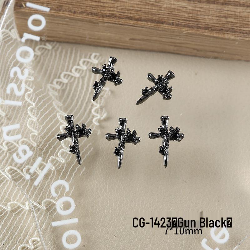 Luxury Zirconia Rhinestone Cross Nail Art Decorations - Dark Retro Style Press-on Nails