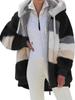European & American Women's Loose Plush Spliced Hooded Cardigan - Casual Autumn/Winter Coat