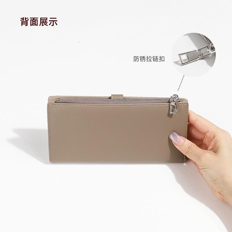 Autumn and winter new pu long wallet niche design magnetic buckle button long female wallet texture contrast color