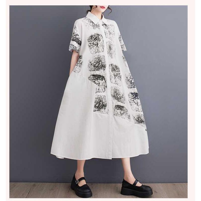 Loose Casual Shirt Skirt Printed Fashionable Dress