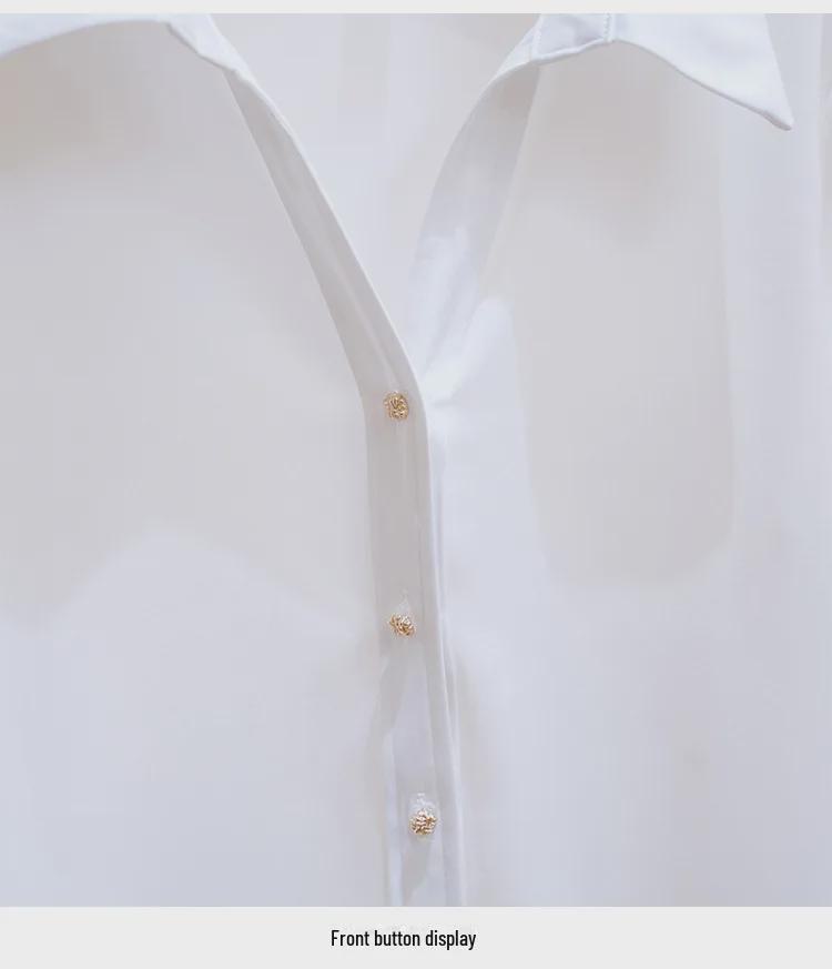 Elegantní dámská saténová šifonová košile s kovovými knoflíky - Volné dlouhé rukávy & Slim fit