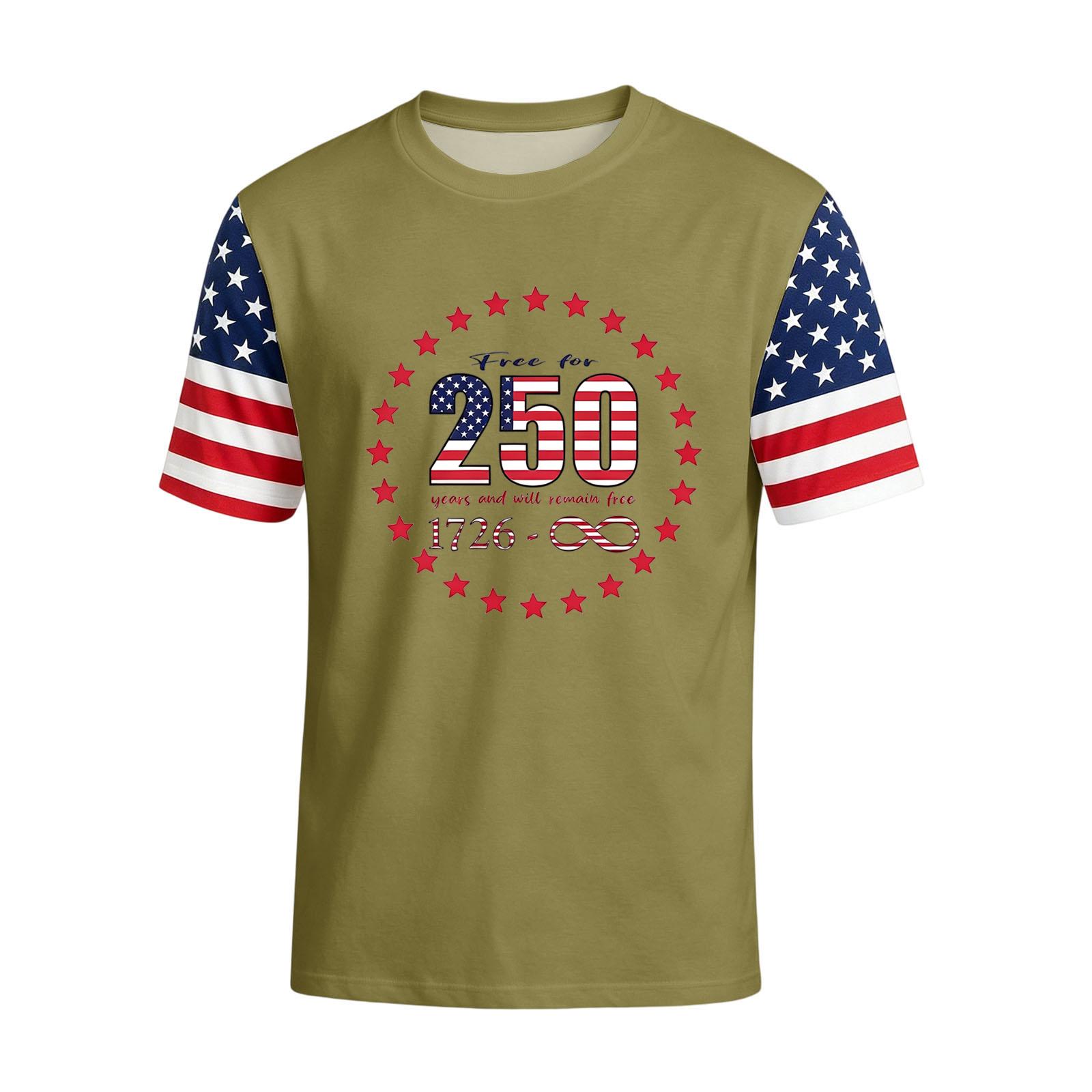 

Mens Short Sleeve Crew Neck T Shirt with Printed Number Graphic and Star Pattern Sleeves Casual Fit Top 1726 Design L армия зеленый